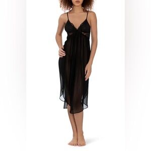 🖤 In Bloom Lace-Trimmed Sheer Black Nightgown – Size XS